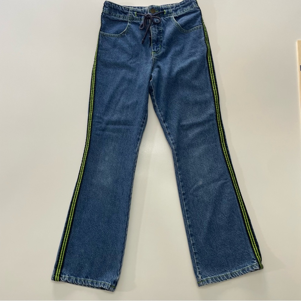 California Concepts Vintage Y2K Flare Jeans Lime Stripe High Rise Girls size 12